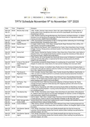 TPTV Schedule November 9Th to November 15Th 2020