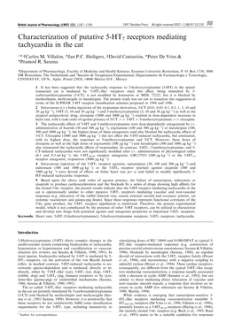 Characterization of Putative 5-HT7 Receptors Mediating Tachycardia in the Cat