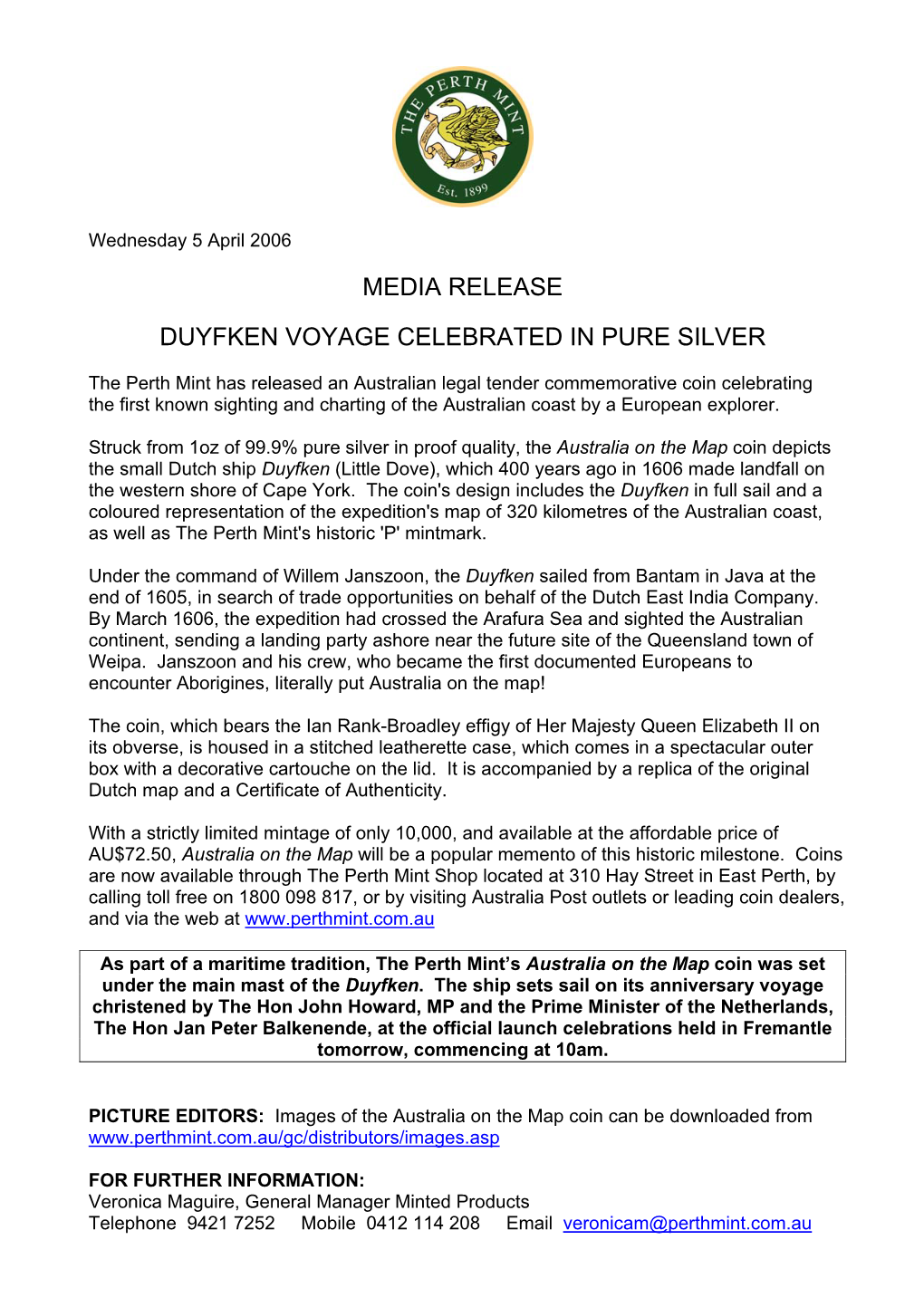 Media Release Duyfken Voyage Celebrated in Pure