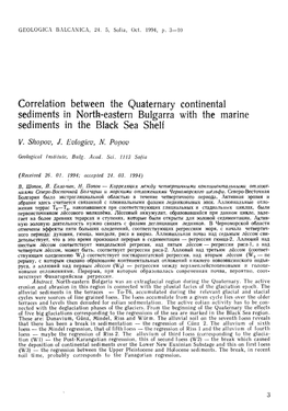 Correlation Between the Quaternary Continental Sediments in Nortl:L-Eastern Bulgarra with the Marine Sediments in the Black Sea Shelf