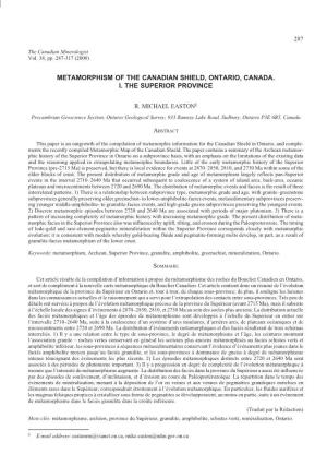 Metamorphism of the Canadian Shield, Ontario, Canada