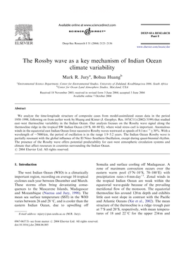 The Rossby Wave As a Key Mechanism of Indian Ocean Climate Variability