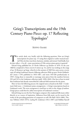 Grieg's Transcriptions and the 19Th Century Piano Piece: Op. 17