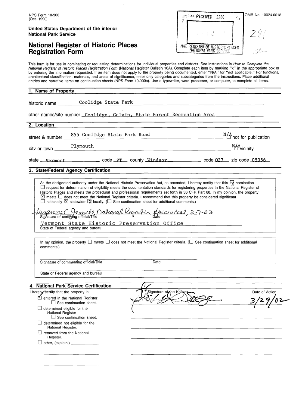 Coolidge State Park Other Names/Site Number Cnnlldgp, Calvin, State Forest Recreation Area