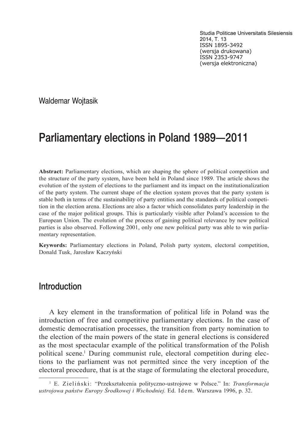 Parliamentary Elections in Poland 1989—2011