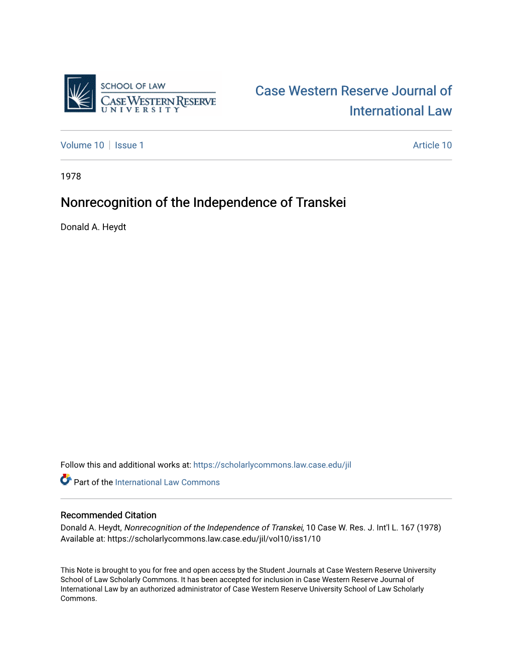 Nonrecognition of the Independence of Transkei