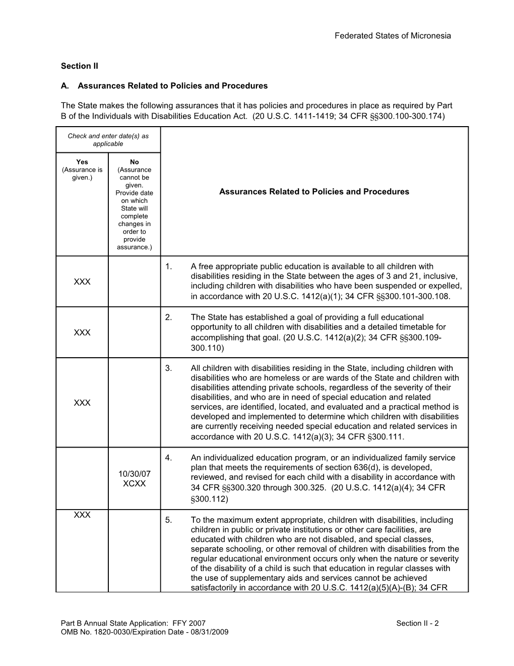 Federated States of Micronesia IDEA 2007 Part B Grant Award Enclosure a (MS Word)