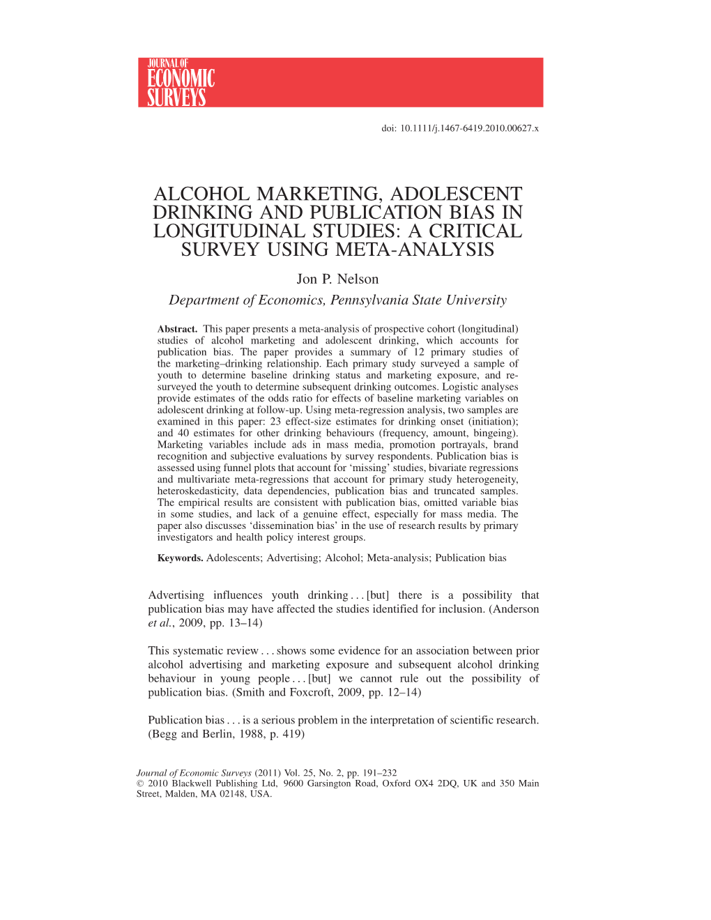 Alcohol Marketing, Adolescent Drinking and Publication Bias in Longitudinal Studies: a Critical Survey Using Metaanalysis