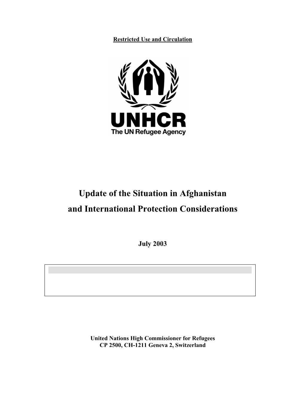 Update of the Situation in Afghanistan and International Protection Considerations