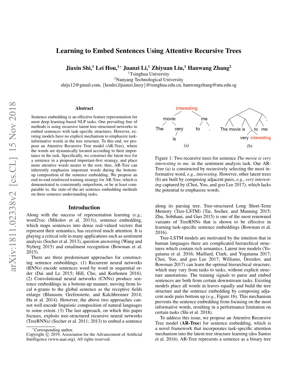 Learning to Embed Sentences Using Attentive Recursive Trees