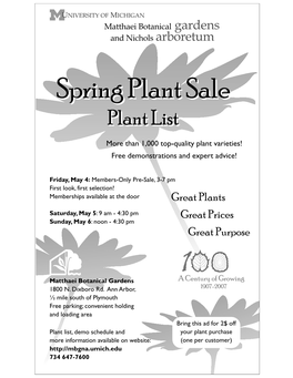 Spring Plant Sale Spring Plant Sale