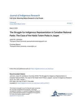 The Struggle for Indigenous Representation in Canadian National Parks: the Case of the Haida Totem Poles in Jasper