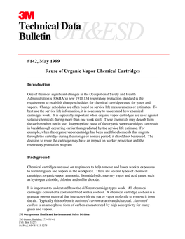 142, May 1999 Reuse of Organic Vapor Chemical Cartridges
