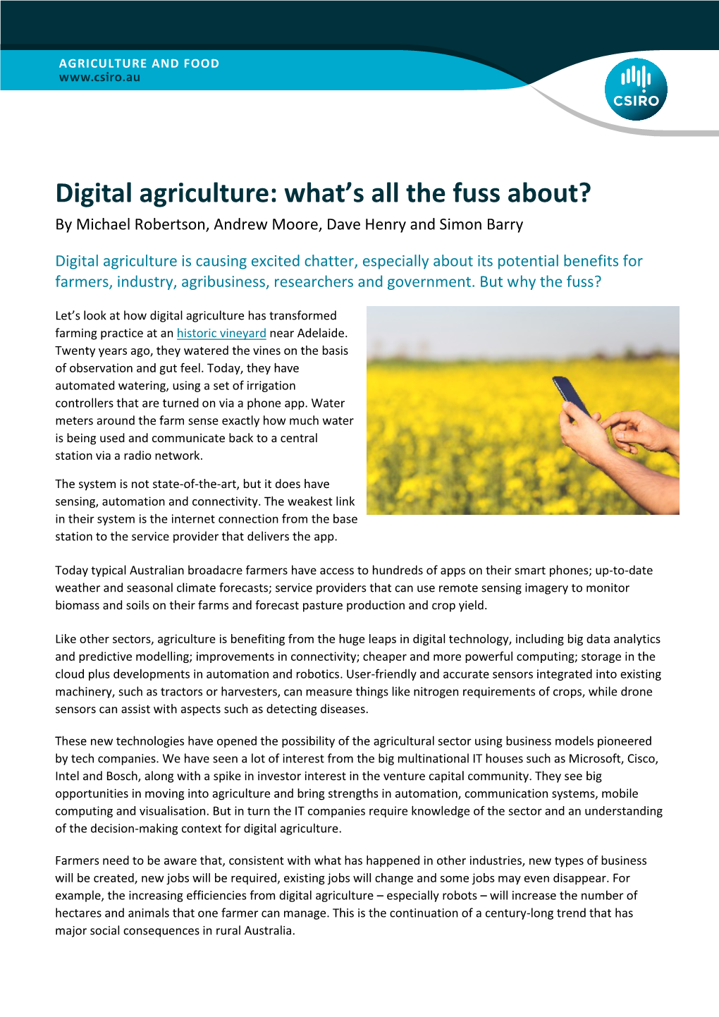 Digital Agriculture: What’S All the Fuss About? by Michael Robertson, Andrew Moore, Dave Henry and Simon Barry