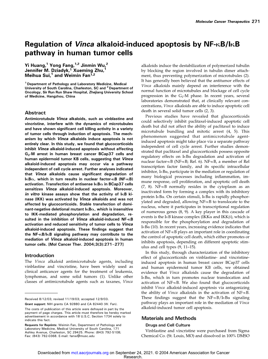 Regulation of Vinca Alkaloid-Induced Apoptosis by NF-KB/IKB Pathway in Human Tumor Cells