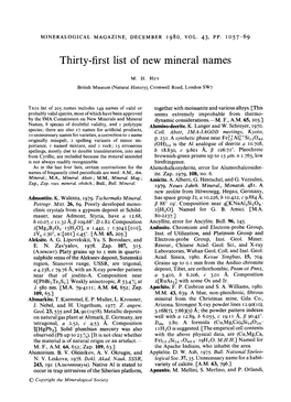 Thirty-First List of New Mineral Names