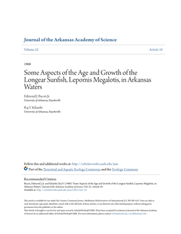 Some Aspects of the Age and Growth of the Longear Sunfish, Lepomis Megalotis, in Arkansas Waters Edmond J