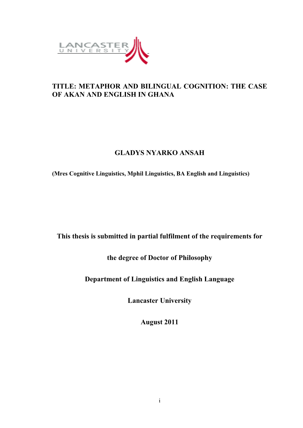 Metaphor and Bilingual Cognition: the Case of Akan and English in Ghana