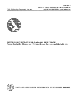 Synopsis of Biological Data on the Perch Perca Fluviatilis Linnaeus