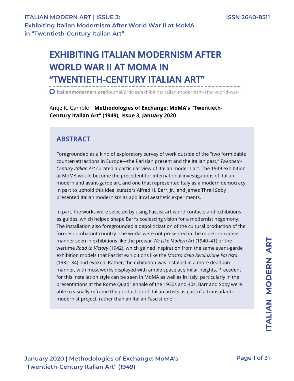 Exhibiting Italian Modernism After World War II at Moma in “Twentieth-Century Italian Art”