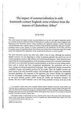 The Impact of Commercialization in Early Fourteenth-Century England: Some Evidence from the Manors of Glastonbury Abbey