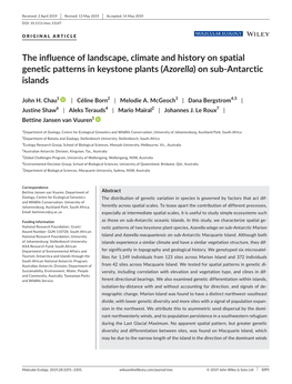 The Influence of Landscape, Climate and History on Spatial Genetic Patterns in Keystone Plants (Azorella) on Sub‐Antarctic Islands