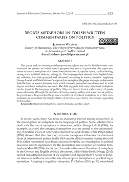 Sports Metaphors in Polish Written Commentaries on Politics