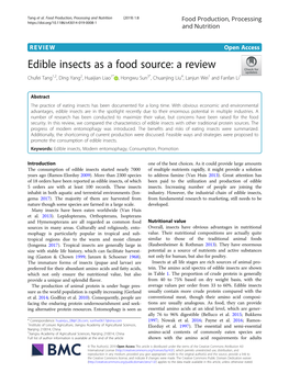Edible Insects As a Food Source: a Review Chufei Tang1,2, Ding Yang2, Huaijian Liao1* , Hongwu Sun3*, Chuanjing Liu4, Lanjun Wei1 and Fanfan Li1