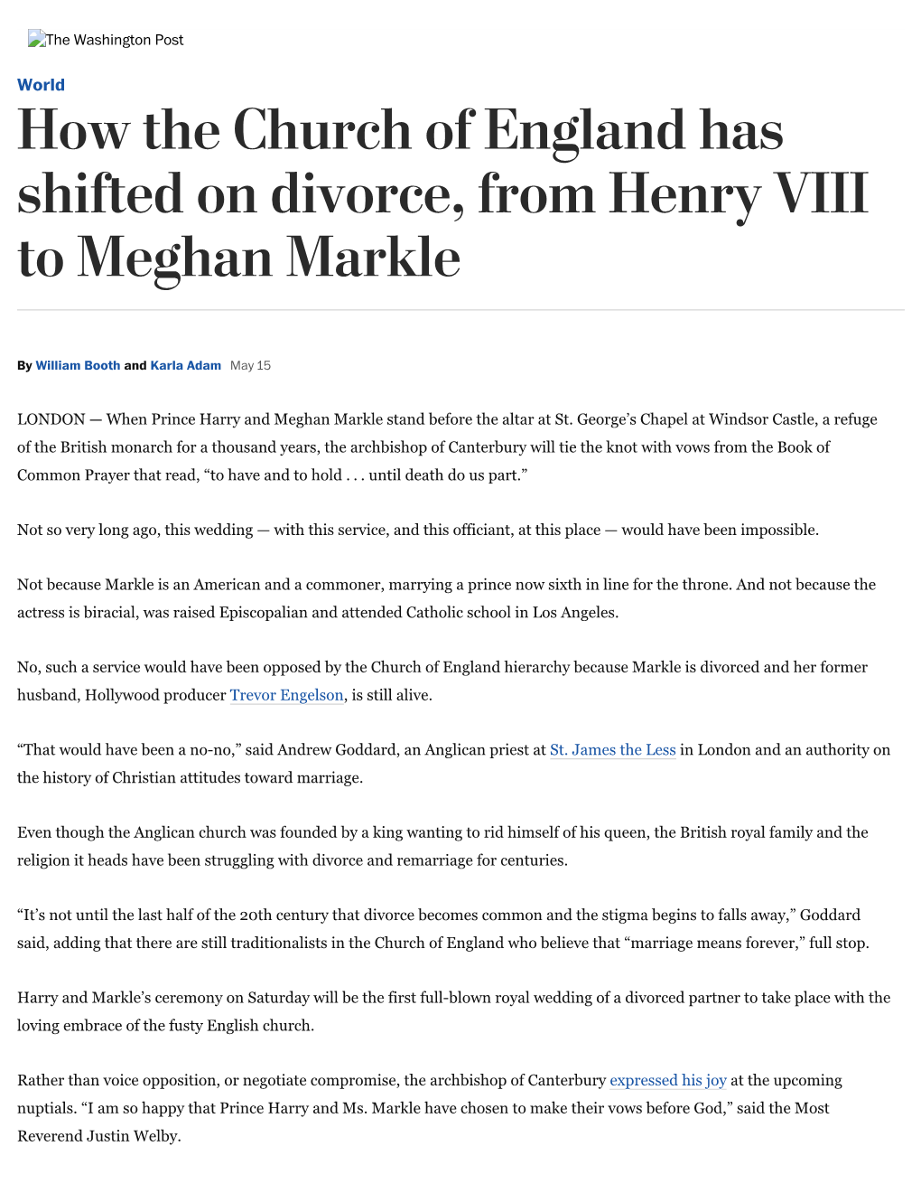 How the Church of England Has Shifted on Divorce, from Henry VIII to Meghan Markle