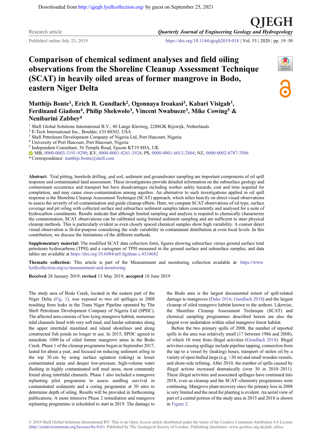 Comparison of Chemical Sediment Analyses and Field Oiling