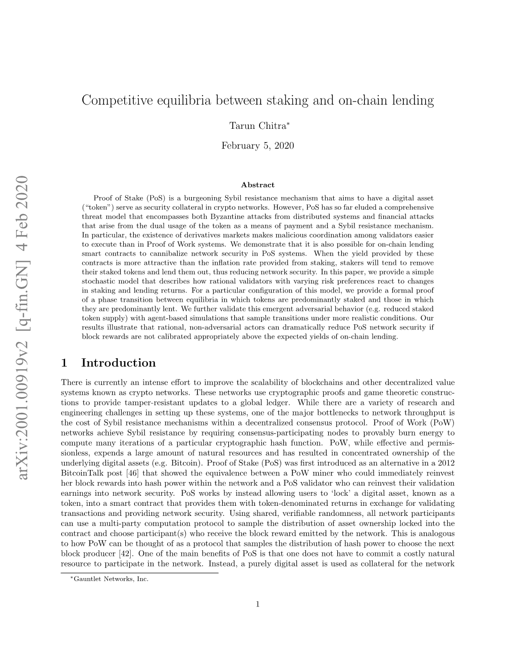 Competitive Equilibria Between Staking and On-Chain Lending