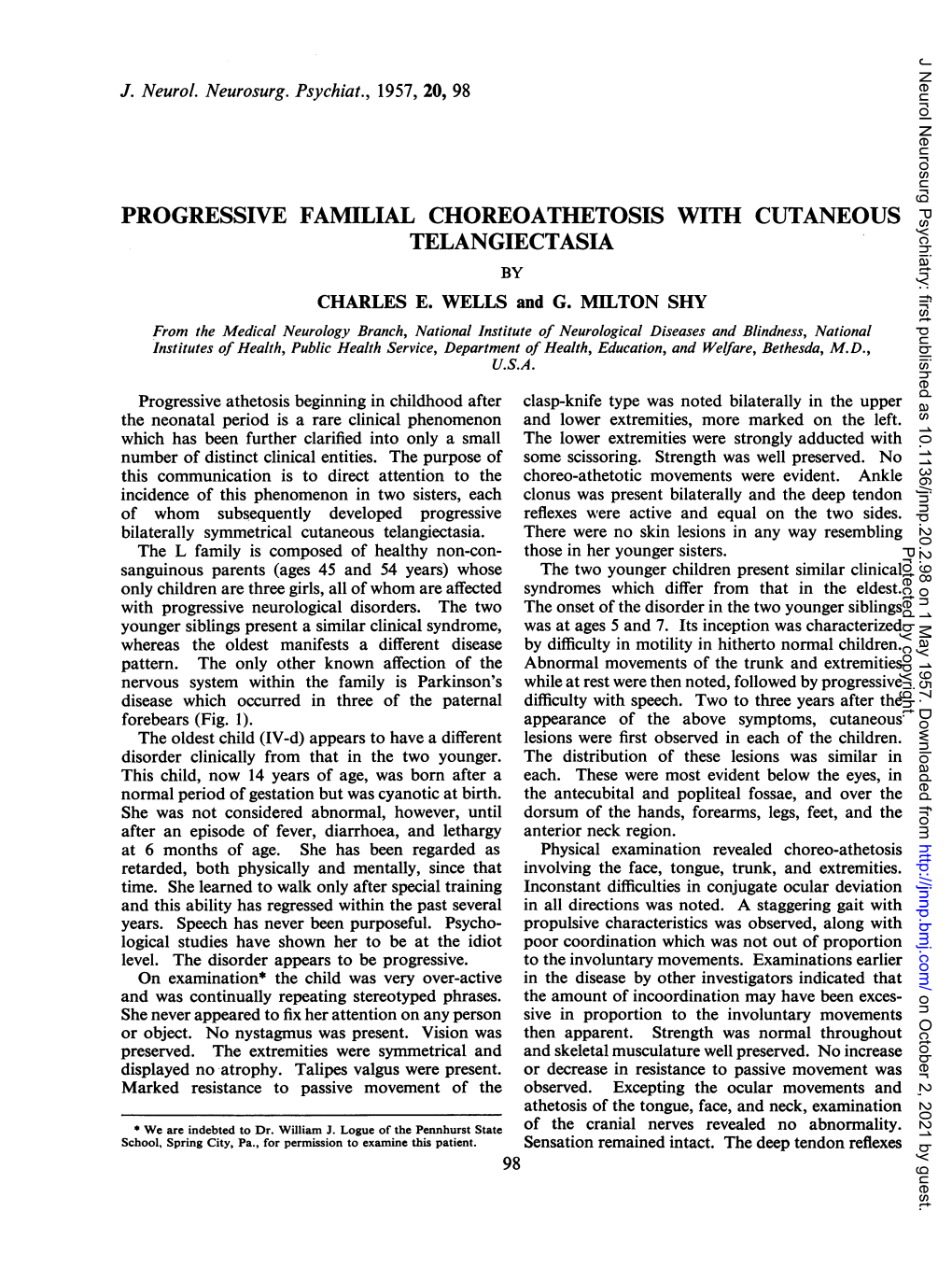 Progressive Familial Choreoathetosis with Cutaneous Telangiectasia by Charles E