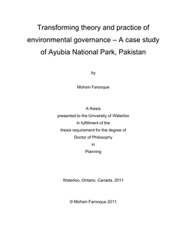 A Case Study of Ayubia National Park, Pakistan