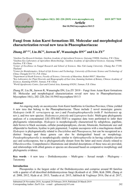 Fungi from Asian Karst Formations III. Molecular and Morphological Characterization Reveal New Taxa in Phaeosphaeriaceae