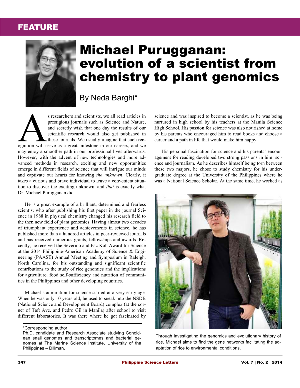 Michael Purugganan: Evolution of a Scientist from Chemistry to Plant Genomics