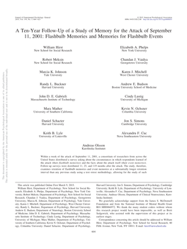 A Ten-Year Follow-Up of a Study of Memory for the Attack of September 11, 2001: Flashbulb Memories and Memories for Flashbulb Events