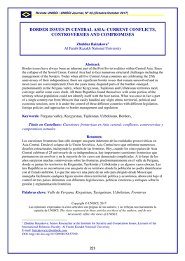 Border Issues in Central Asia: Current Conflicts, Controversies and Compromises