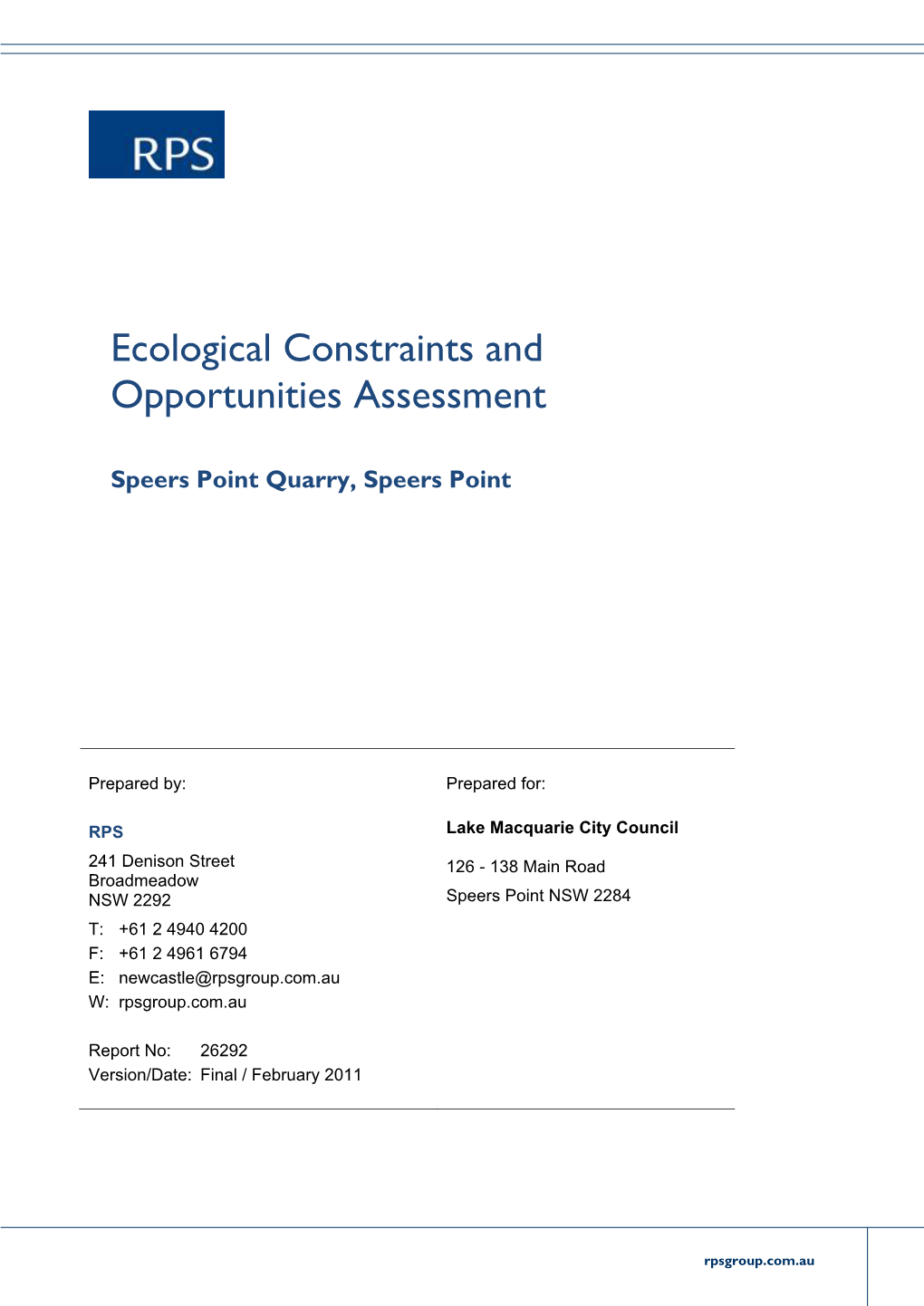 Ecological Constraints and Opportunities Assessment