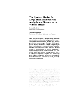 The Upstairs Market for Large-Block Transactions: Analysis and Measurement of Price Effects