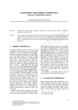TAXONOMY for MOBILE TERMINALS a Selective Classification Scheme