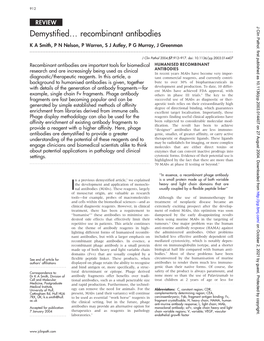 Recombinant Antibodies K a Smith, P N Nelson, P Warren, S J Astley, P G Murray, J Greenman