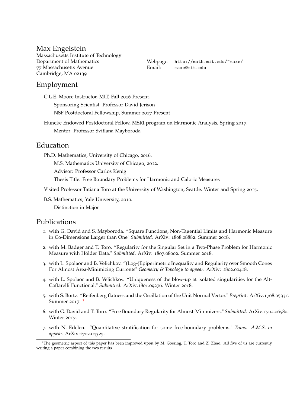 Max Engelstein: Academic Resume