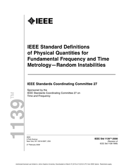 IEEE Standard Definitions of Physical Quantities for Fundamental Frequency and Time Metrology—Random Instabilities