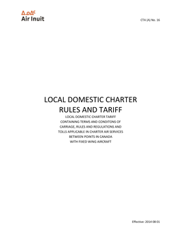 Domestic Charter Tariff