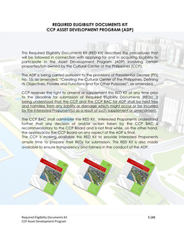 Required Eligibility Documents Kit Ccp Asset Development Program (Adp)