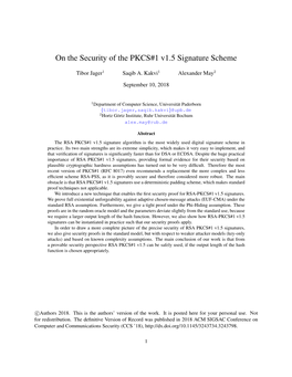 On the Security of the PKCS#1 V1.5 Signature Scheme
