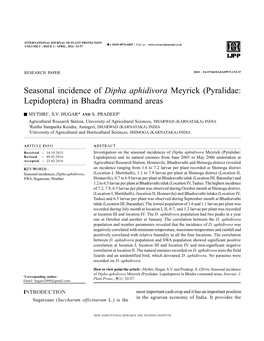 Seasonal Incidence of Dipha Aphidivora Meyrick (Pyralidae: Lepidoptera) in Bhadra Command Areas
