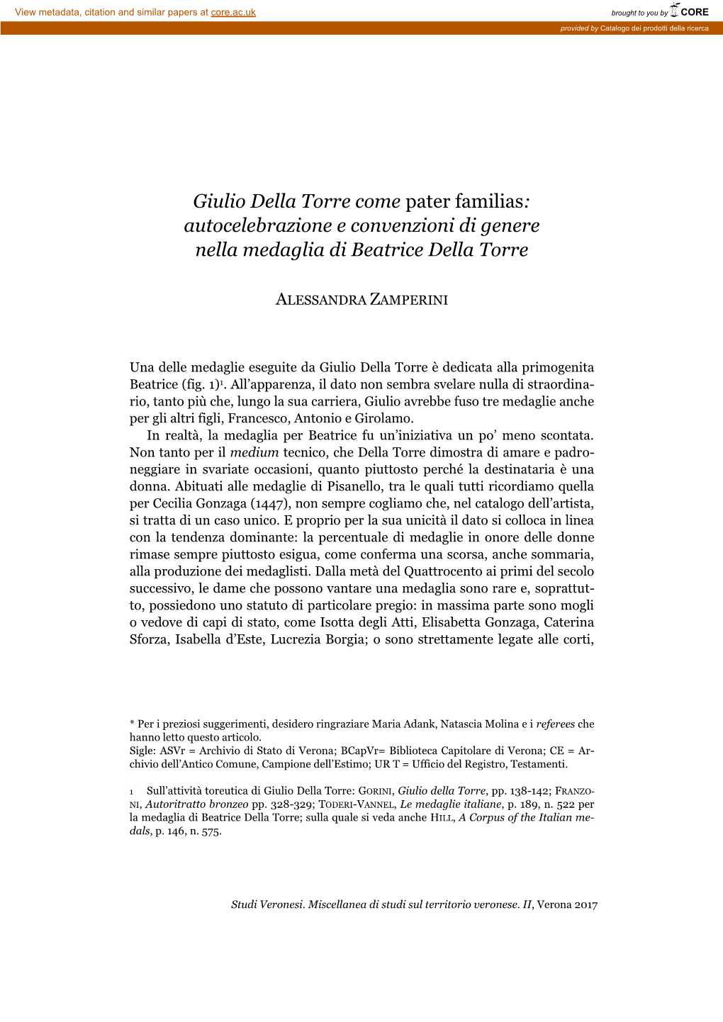 ZAMPERINI, Giulio Della Torre Studi Veronesi