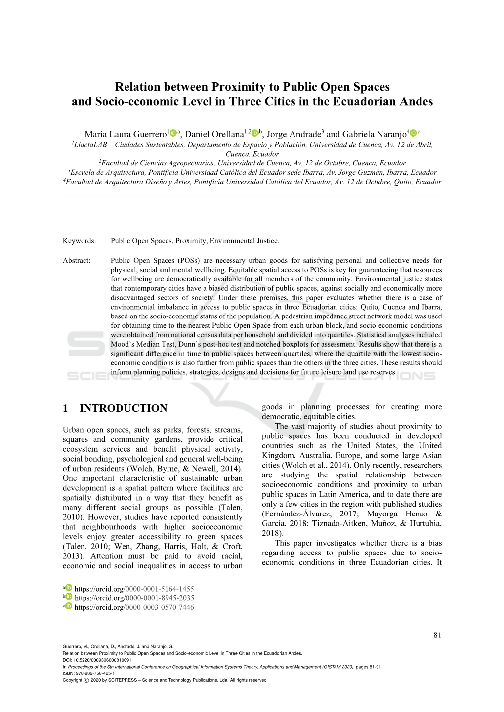 Relation Between Proximity to Public Open Spaces and Socio-Economic Level in Three Cities in the Ecuadorian Andes