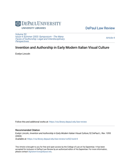 Invention and Authorship in Early Modern Italian Visual Culture